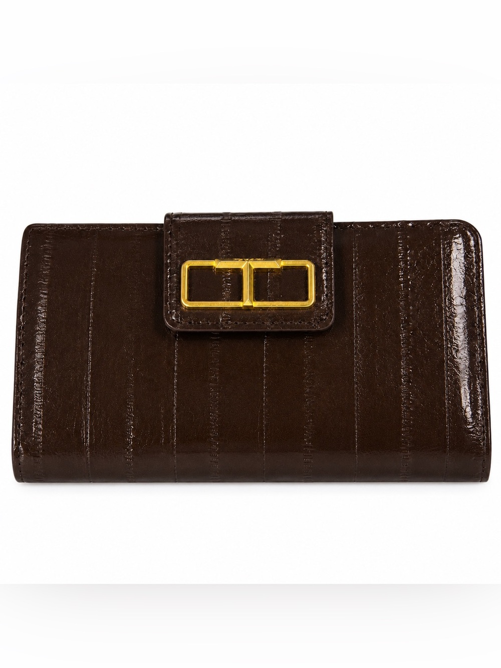 Tahari Brown Leather Wallet Clutch Gold Hardware Organizer Zip Around